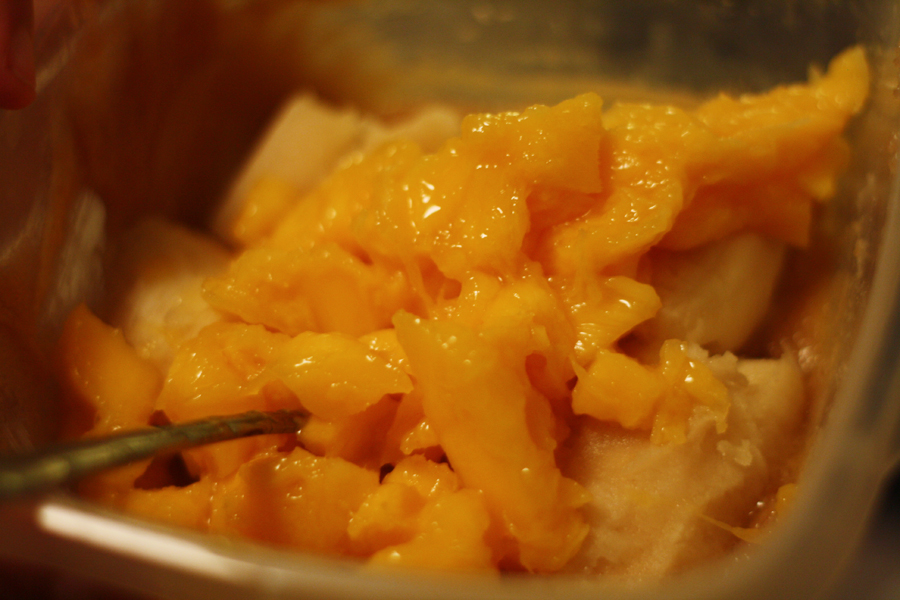 mushed up mangos and banana